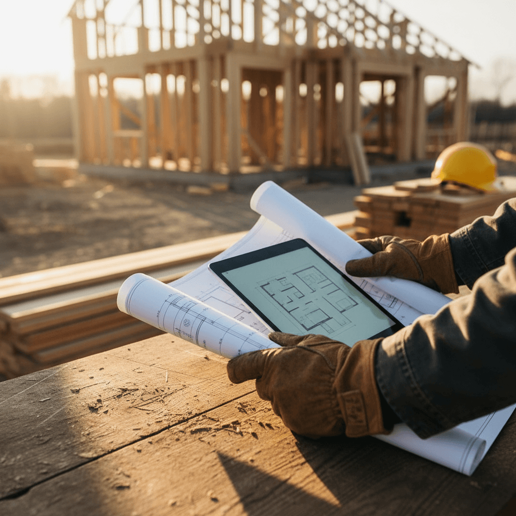 contractor and client reviewing plans on schedule